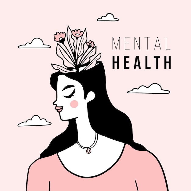 Free vector flat design world mental health day with woman