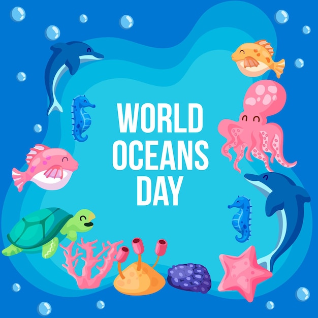 Flat design world oceans day concept