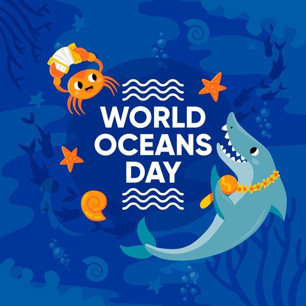 Flat design world oceans day concept