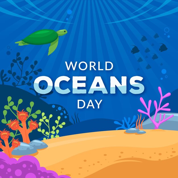 Flat design world oceans day event