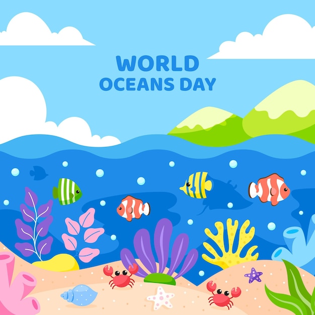 Flat design world oceans day