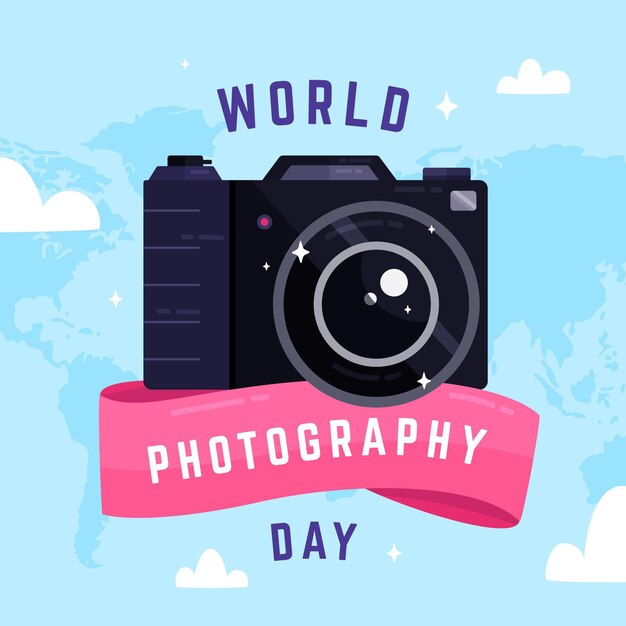 Flat design world photography day concept