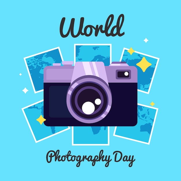 Flat design world photography day concept