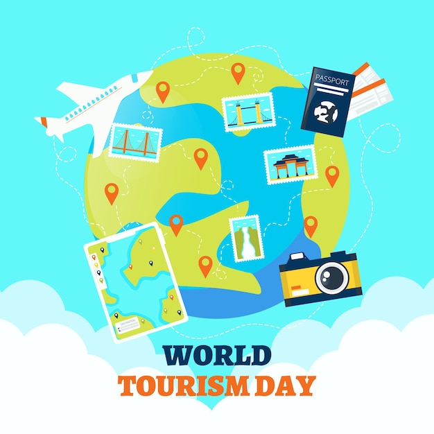 Flat design world tourism day concept