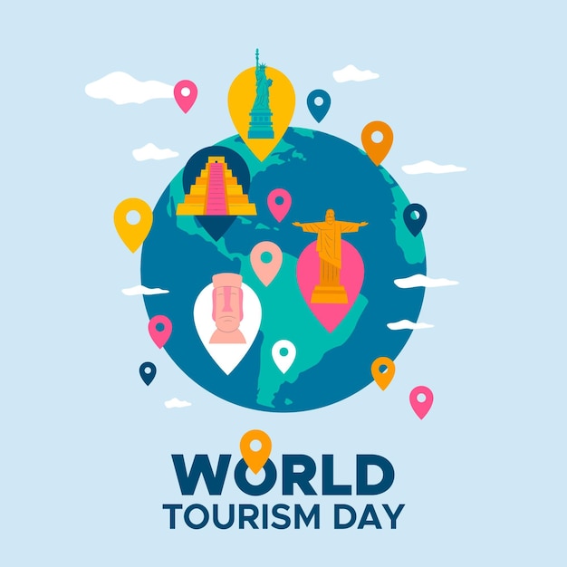 Flat design world tourism day event