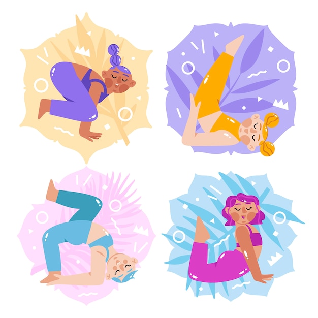 Free Vector flat design yoga stickers set