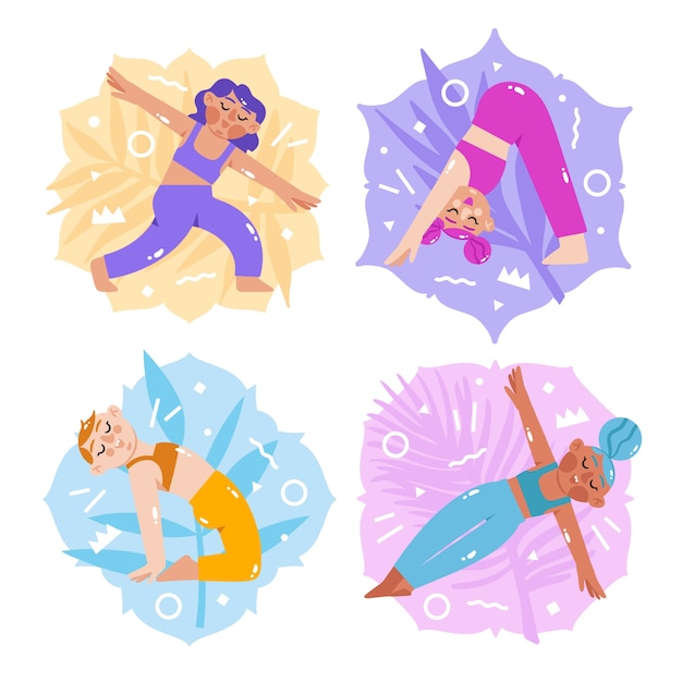 Flat design yoga stickers set