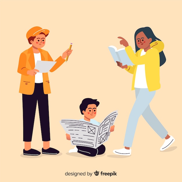 Flat design young characters reading in group