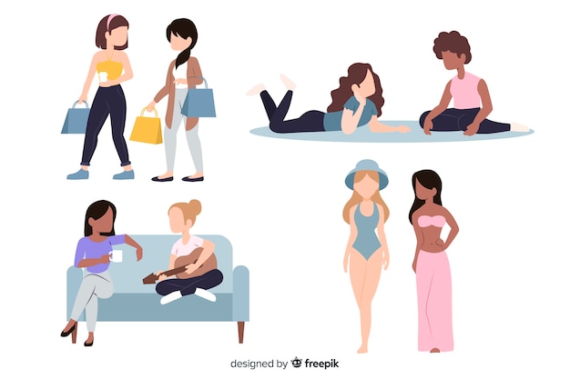 Flat design young characters spending time together