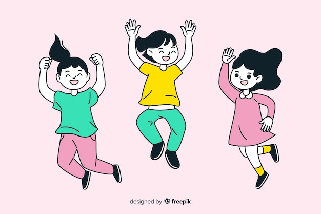 Flat design young people jumping