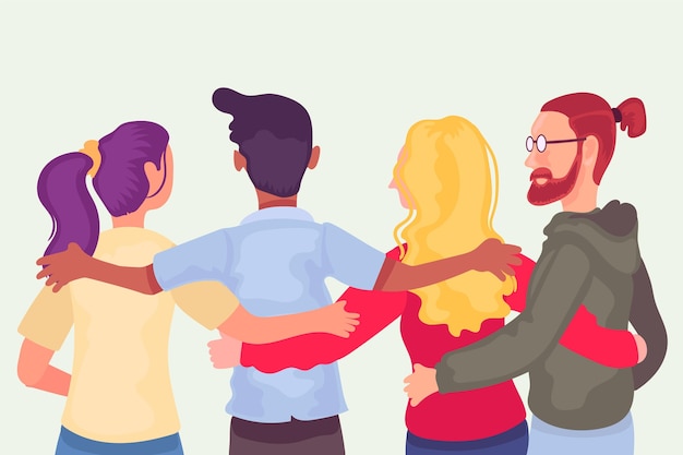 Flat design youth day with people hugging together