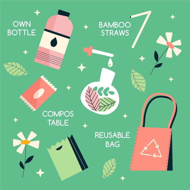 Free Vector flat design zero waste elements set