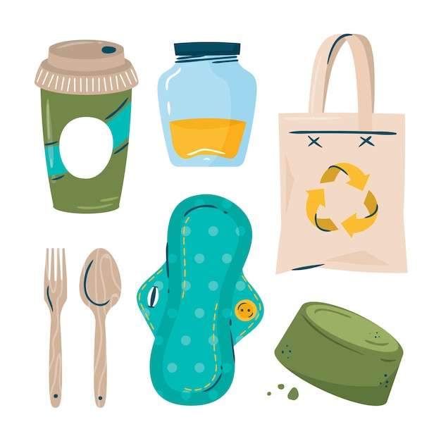 Flat design zero waste item set