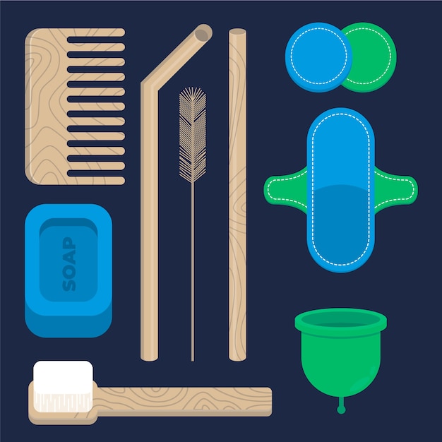 Flat design zero waste set