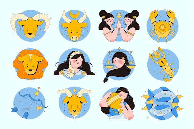 Free vector flat design zodiac sign collection