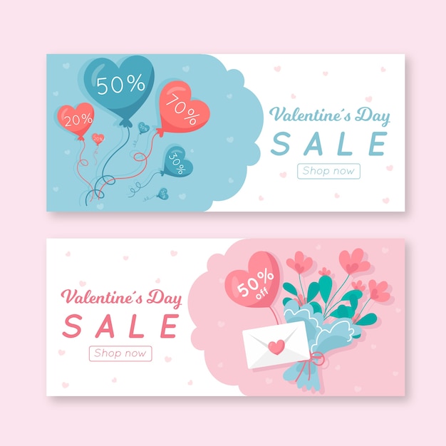 Flat desing for valentines day sale banner