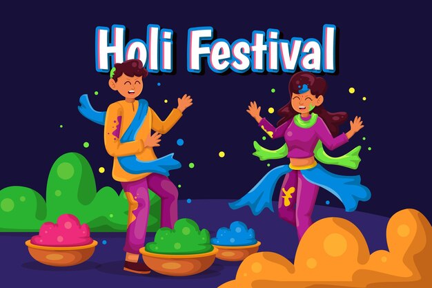 Flat detailed people celebrating holi festival illustration