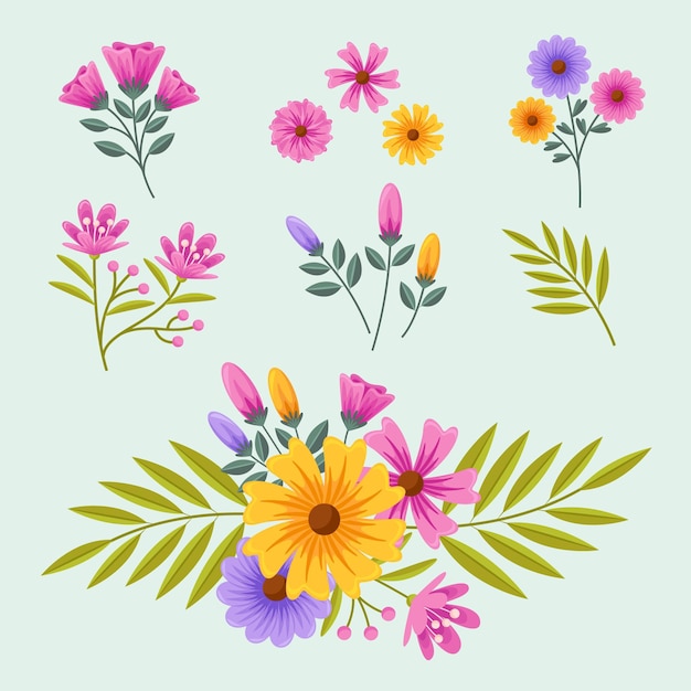 Flat detailed spring flower collection