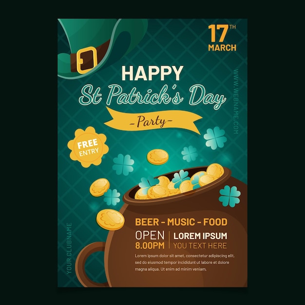 Flat detailed st. patrick's day poster template