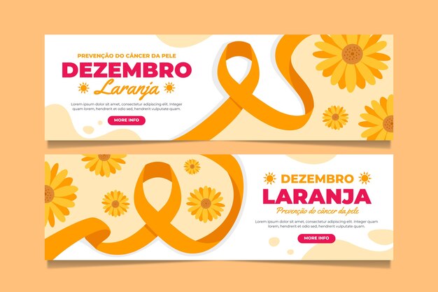 Flat dezembro laranja horizontal banners set