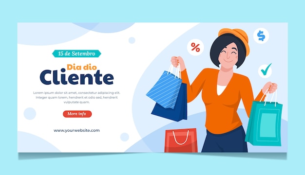 Flat dia do cliente horizontal banner template