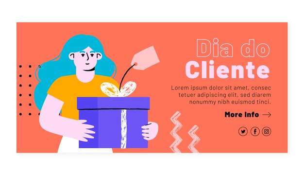 Flat dia do cliente horizontal banner template