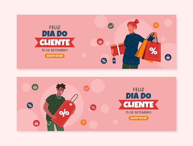 Free Vector flat dia do cliente sale horizontal banner template