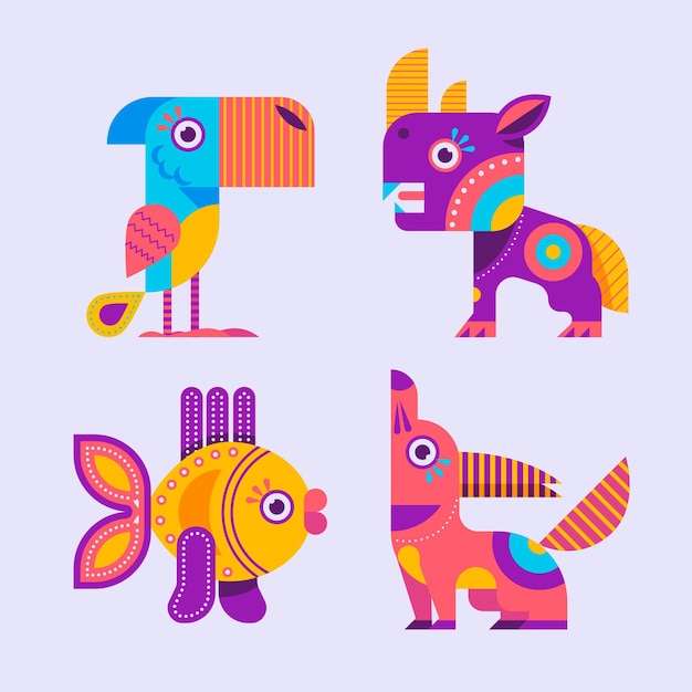 Free Vector flat dia de muertos alebrijes collection