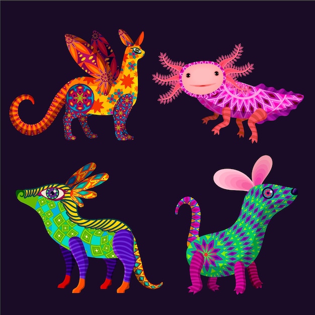 Free Vector flat dia de muertos alebrijes collection