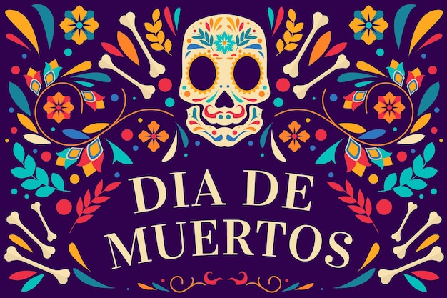 Flat dia de muertos background