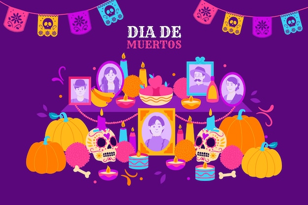 Free Vector flat dia de muertos background