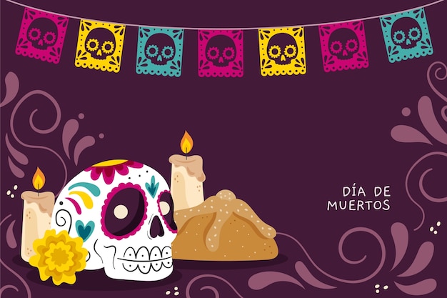 Flat dia de muertos background