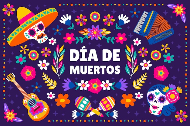 Flat dia de muertos background