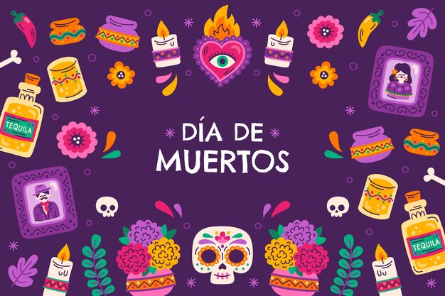 Flat dia de muertos background