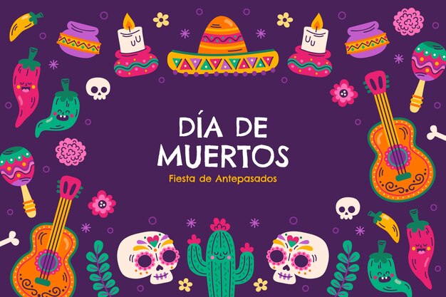 Flat dia de muertos background