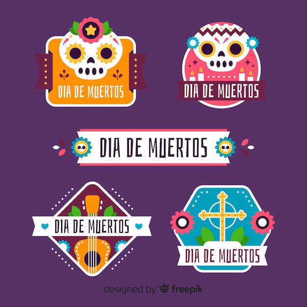 Free Vector flat día de muertos badge collection