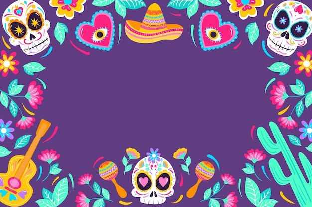 Flat dia de muertos celebration background