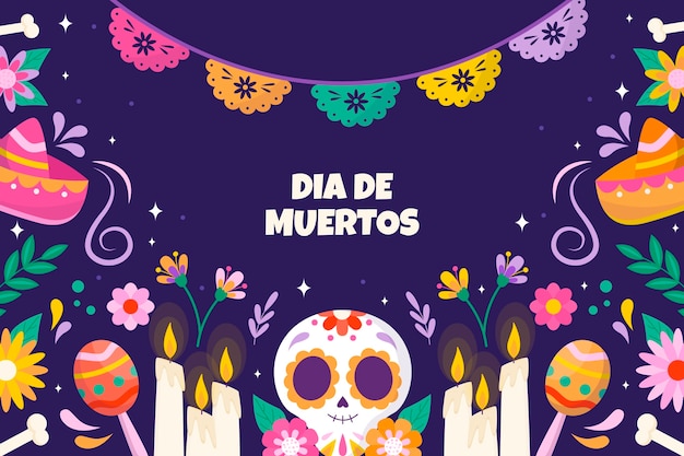 Flat dia de muertos celebration background