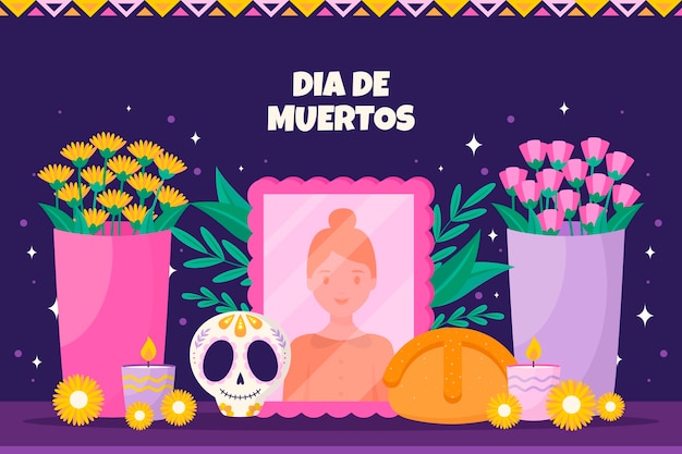 Flat dia de muertos celebration background