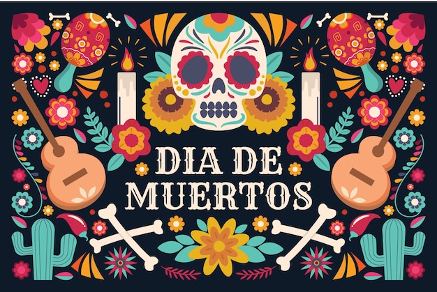 Flat dia de muertos celebration background