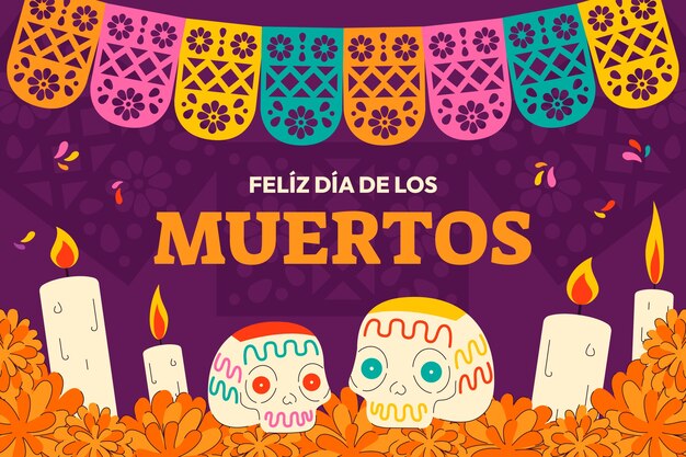 Flat dia de muertos celebration background