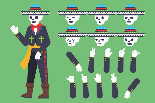 Free Vector flat dia de muertos celebration character elements collection