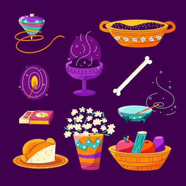 Free Vector flat dia de muertos character elements collection