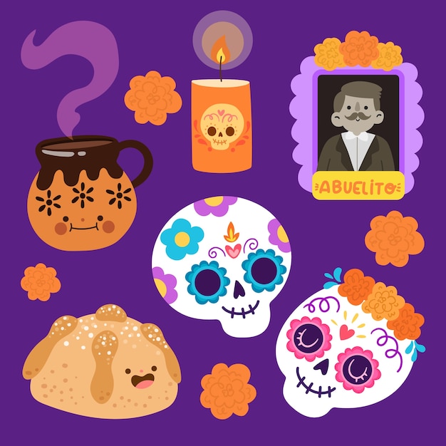 Free Vector flat dia de muertos character elements collection