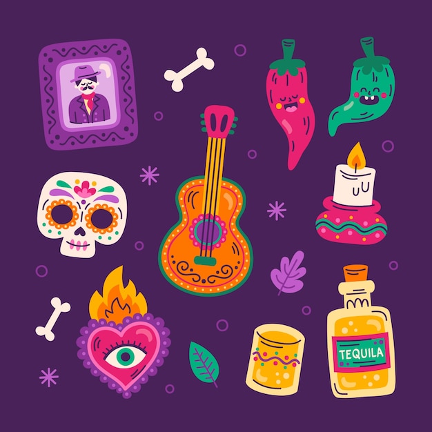 Free Vector flat dia de muertos character elements collection