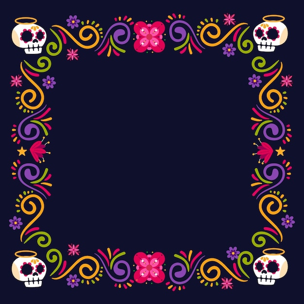 Flat dia de muertos frame template