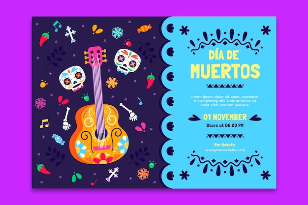 Flat dia de muertos horizontal flyer template