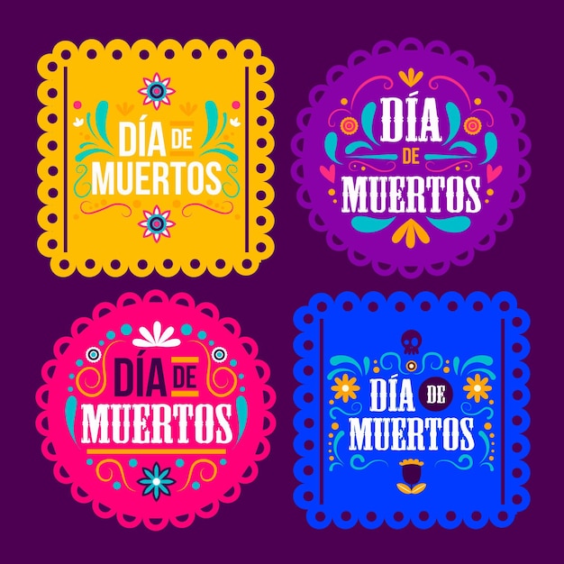 Free Vector flat dia de muertos labels collection