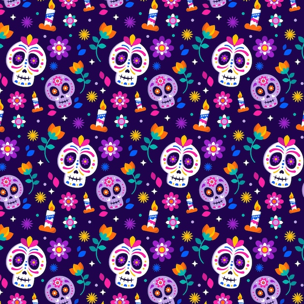 Flat dia de muertos pattern design