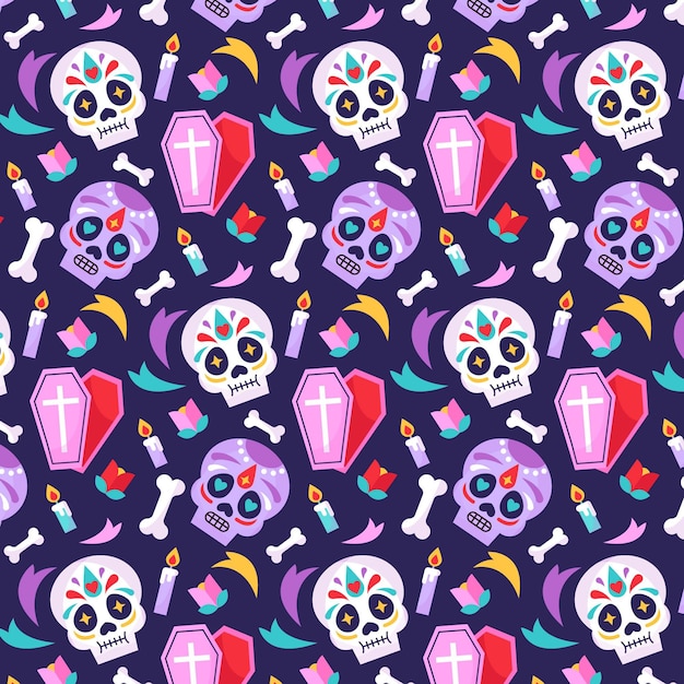 Free Vector flat dia de muertos pattern design